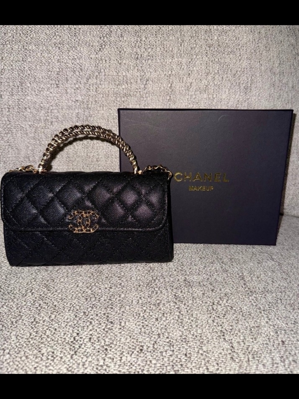 CHANEL Black Quilted Mini Top-Handle with Gold Hardware